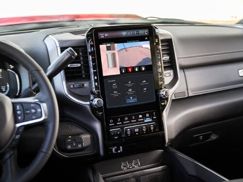 2025 RAM 2500 view of touchscreen showing trailer surround camera
view