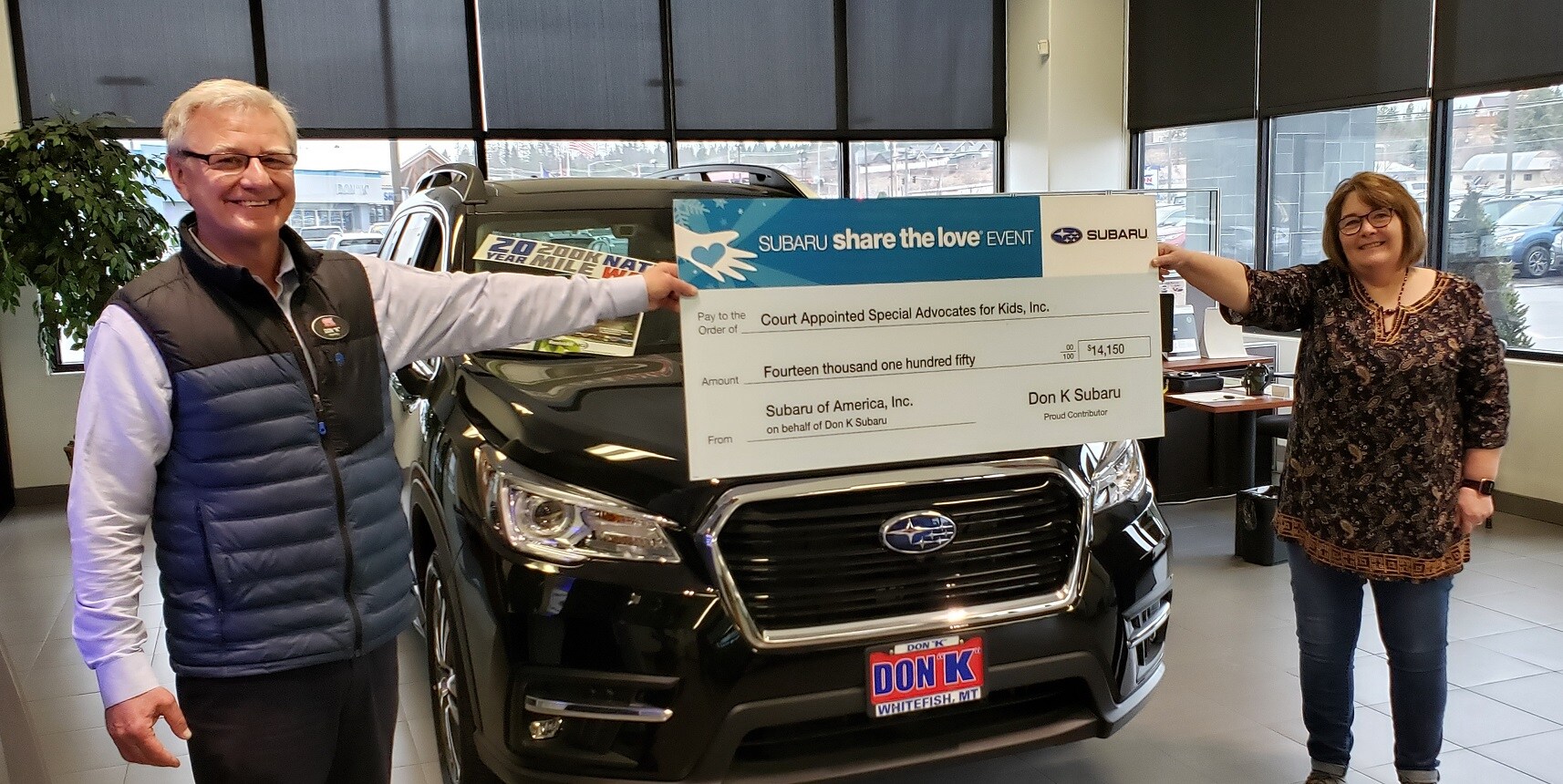 Don K Subaru donate over $14,000 to CASA for Kids and Executive Director Jamie Campbell using appropriate social distancing 30 March 2020 to CASA for Kids.jpg