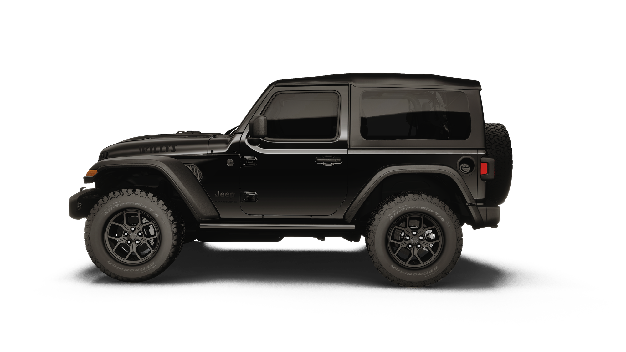 A 2027 Jeep Wrangler Willys 2-door in Black, side view
