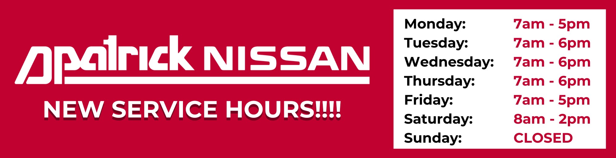 Nissan Service Center New Hours