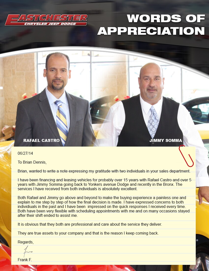 Words of Appreciation for Rafael Castro and Jimmy Somma