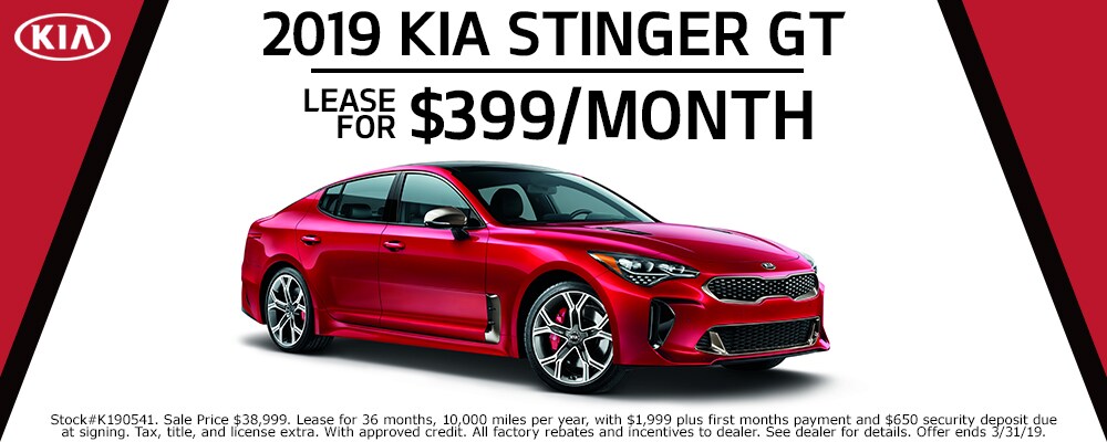 2019 Kia Stinger lease deals at our Council Bluffs Kia dealership near Bellevue