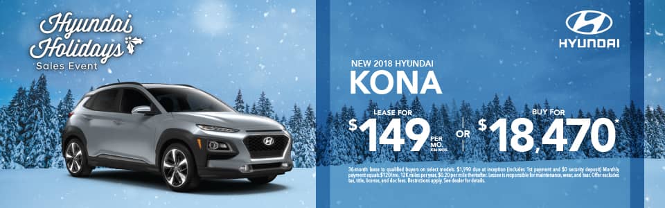 Lease 2018 Kona for $149 or Buy for $18,470