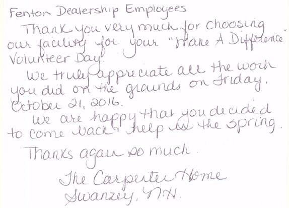 Carpenter House Thank You Letter