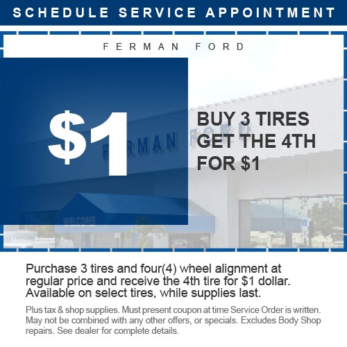 service buy 3 tires get 4th for $1. Purchase 3 tires AND a four (4) wheel alignment at regular price and receive the 4th for $1 dollar. Available on select tires , while supplies last.