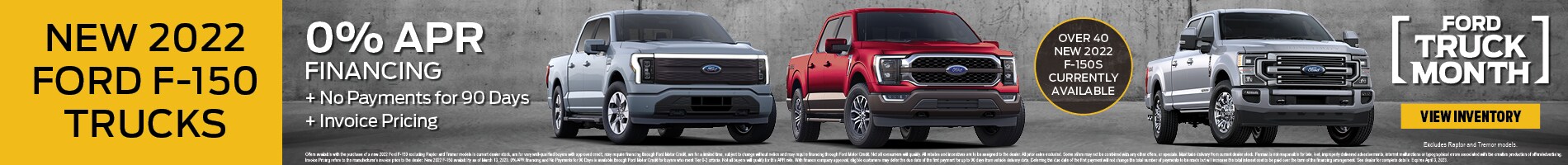 0% APR Financing available on New 2022 Ford F-150 Trucks