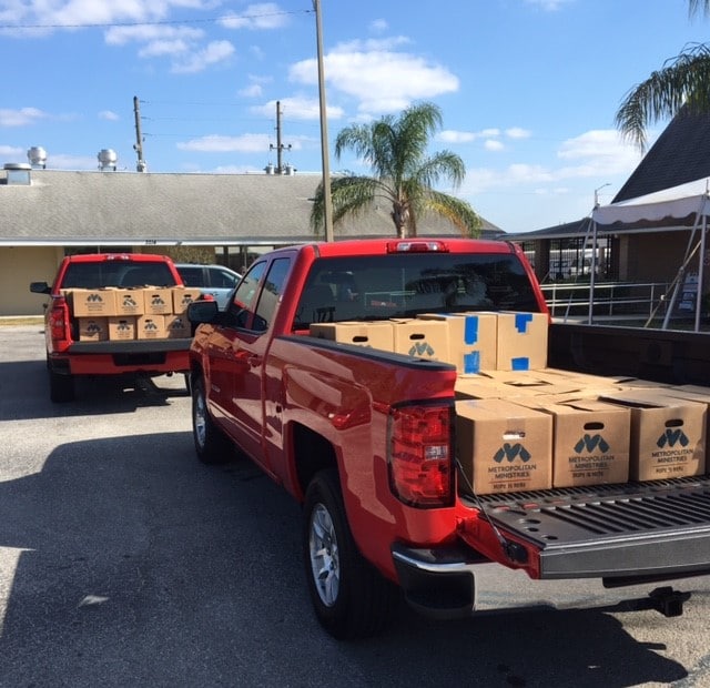 Photo of Ferman trucks loaded with donations for Metropolitan Ministries
photo of shopping bed full of supplies at a local Metropolitan Ministries community event