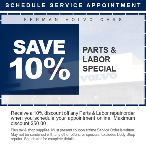 Save 10% Parts & Labor Special - Receive 10% discount off any parts & Labor repair order when you schedule your appointment online. Maximum discount $50.00 - Plus tax & shop supplies. Must present coupon at time Service order is written. May not be combined with any other offers , or specials. Excludes Body Shop repairs. See dealer for complete details.