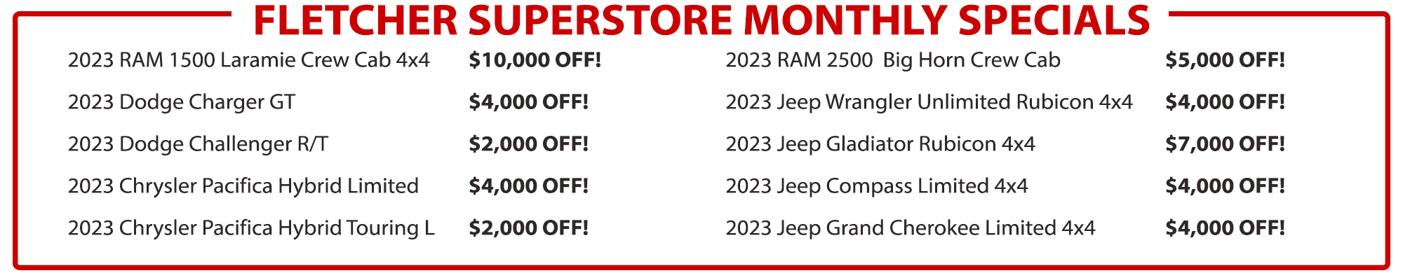 Fletcher Superstore - Green Tag Specials Board Red - June 2023.png