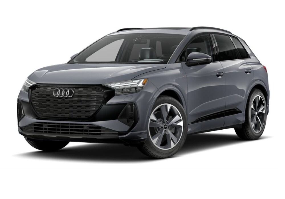 Stock photo of a gray 2024 Audi Q4 e-tron electric SUV for sale