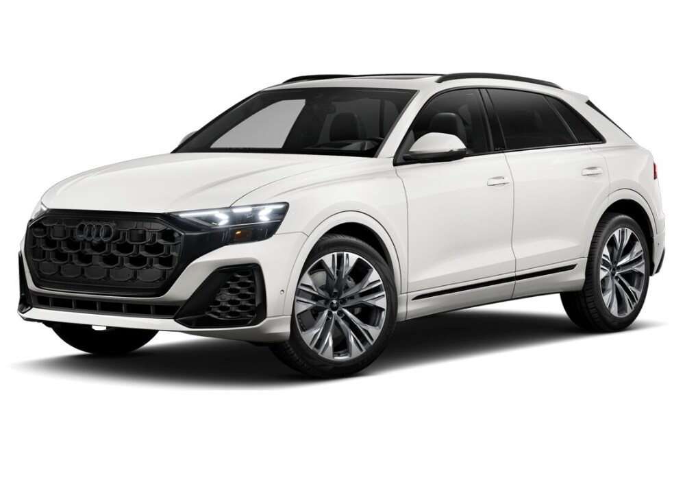 audi-q8-for-sale.png Stock photo of a white 2024 Audi Q8 SUV facing the camera