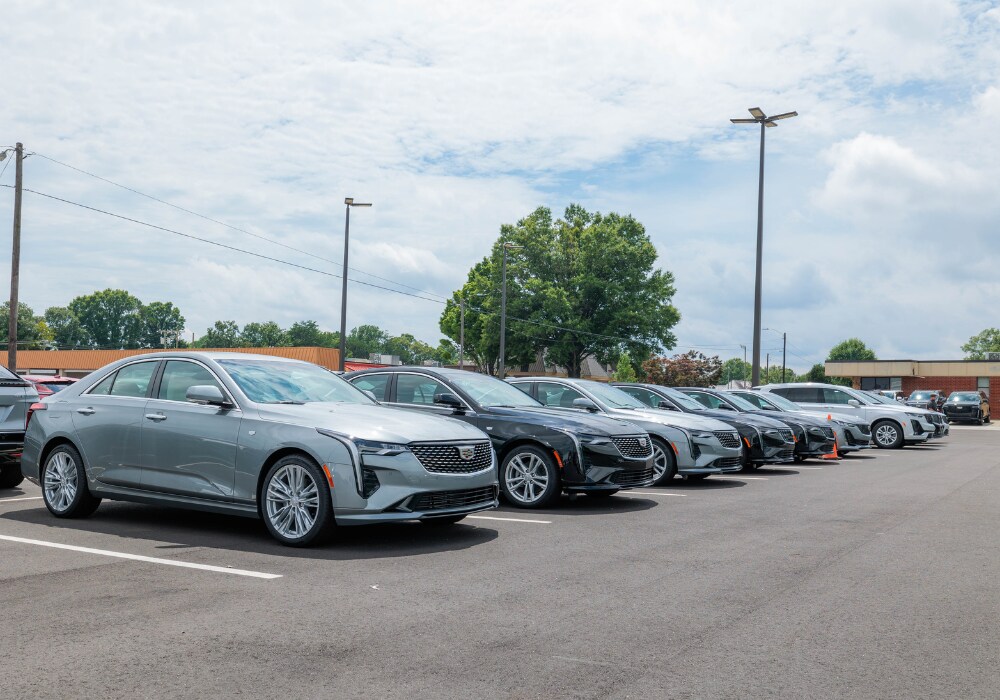 cadillac-dealership-serving-greensboro.png Lineup of Cadillac cars for sale at a Cadillac dealership located in Winston-Salem, NC