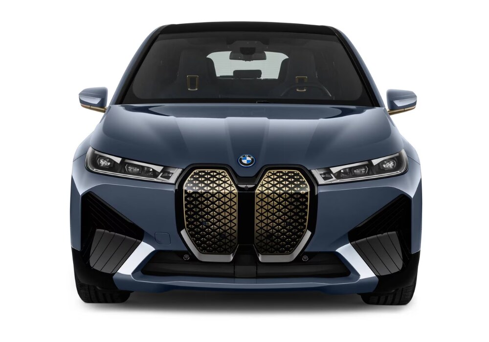 2024-bmw-ix.png Front facing exterior view of the BMW iX electric SUV. The BMW logo is visible on the front grille