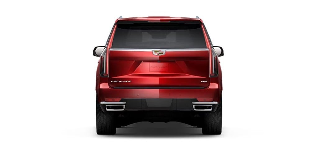 flow-cadillac-escalade-wilmington-nc.jpg Rear view of 2024 Cadillac Escalade for sale in Wilmington, shown in a Radiant Red Tintcoast exterior color