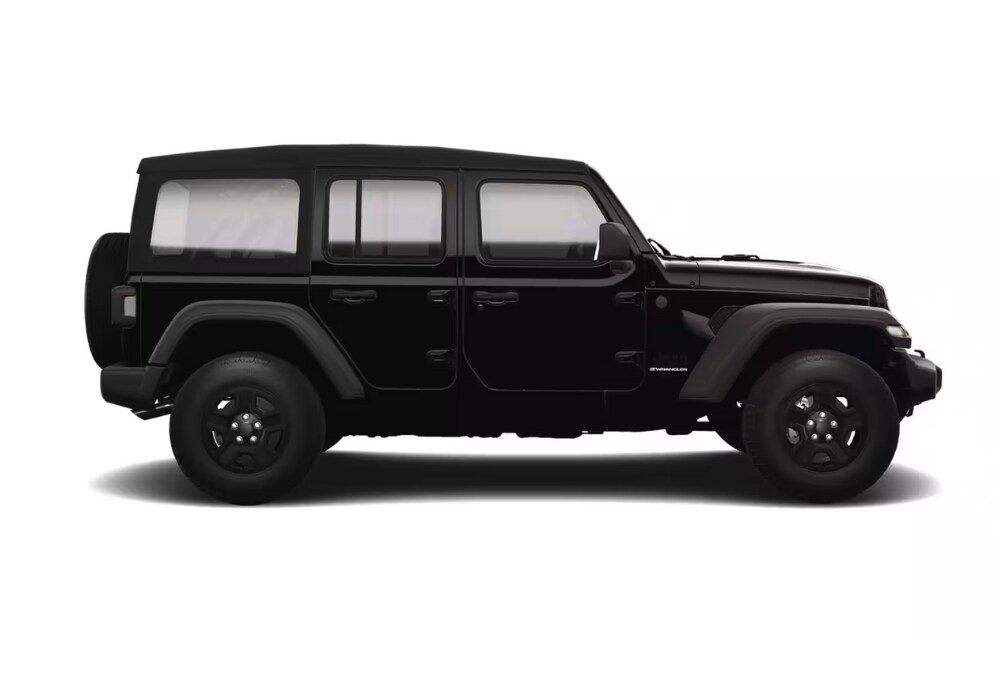 jeep-wrangler-for-sale-charlottesville.png Black Jeep Wrangler SUV side view in front of a white background