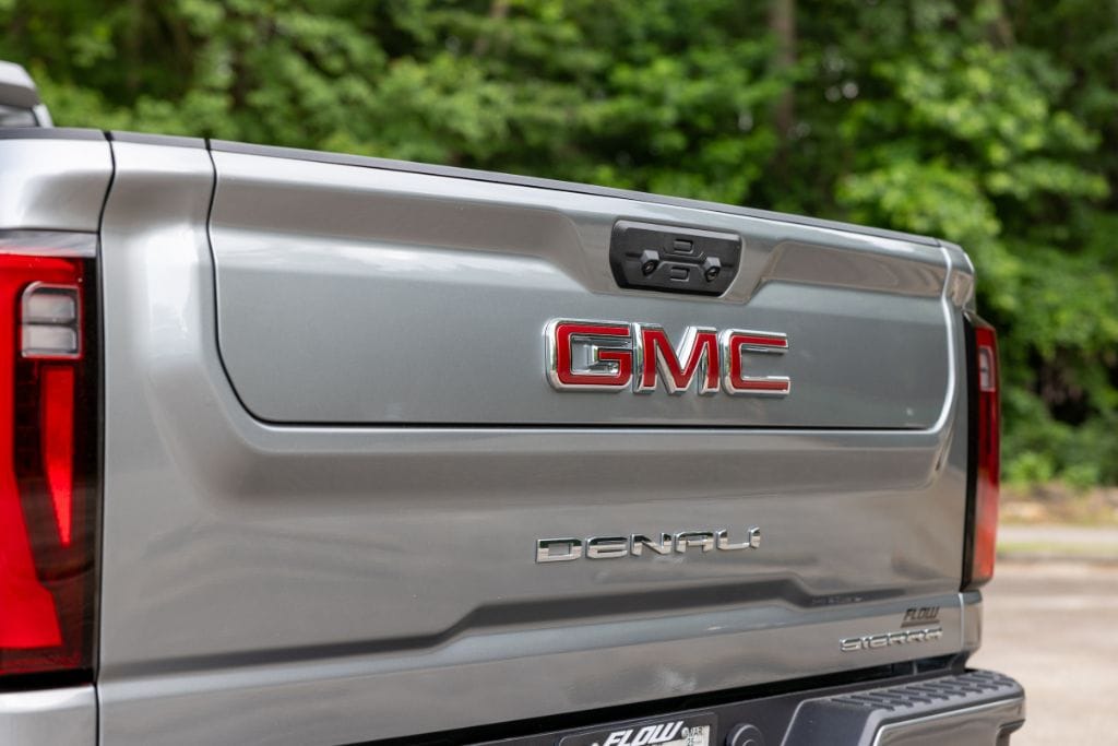 gmc-sierra-2500-denali-trim-greensboro.jpg Tailgate of a gray GMC Sierra 2500 Denali trim for sale in Greensboro