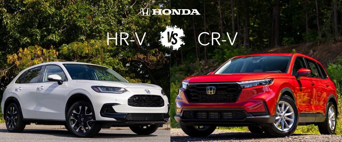 honda-hrv-vs-crv.png Honda HR-V and CR-V pictured next to each other with text that reads Honda HR-V vs CR-V above the models