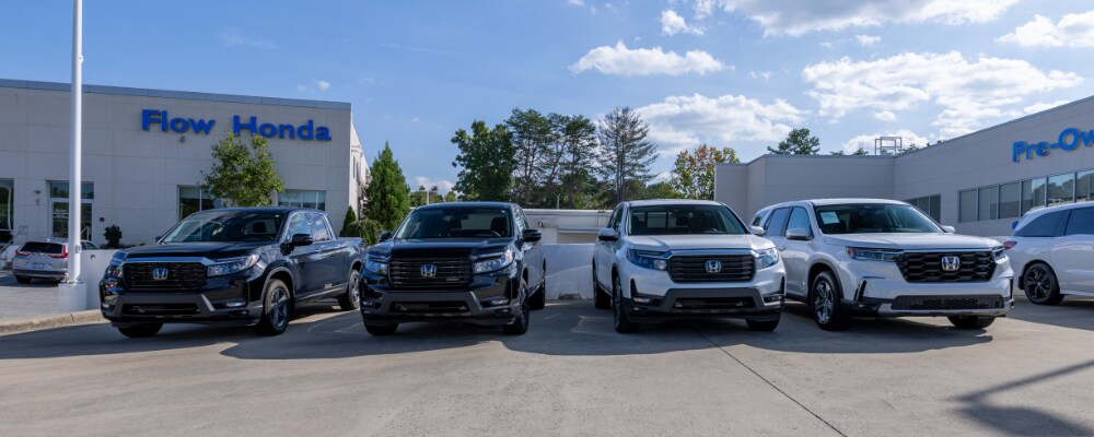 flow-honda-exchange-winston-salem.png Lineup of Honda cars in front of the Flow Honda in Winston-Salem dealership