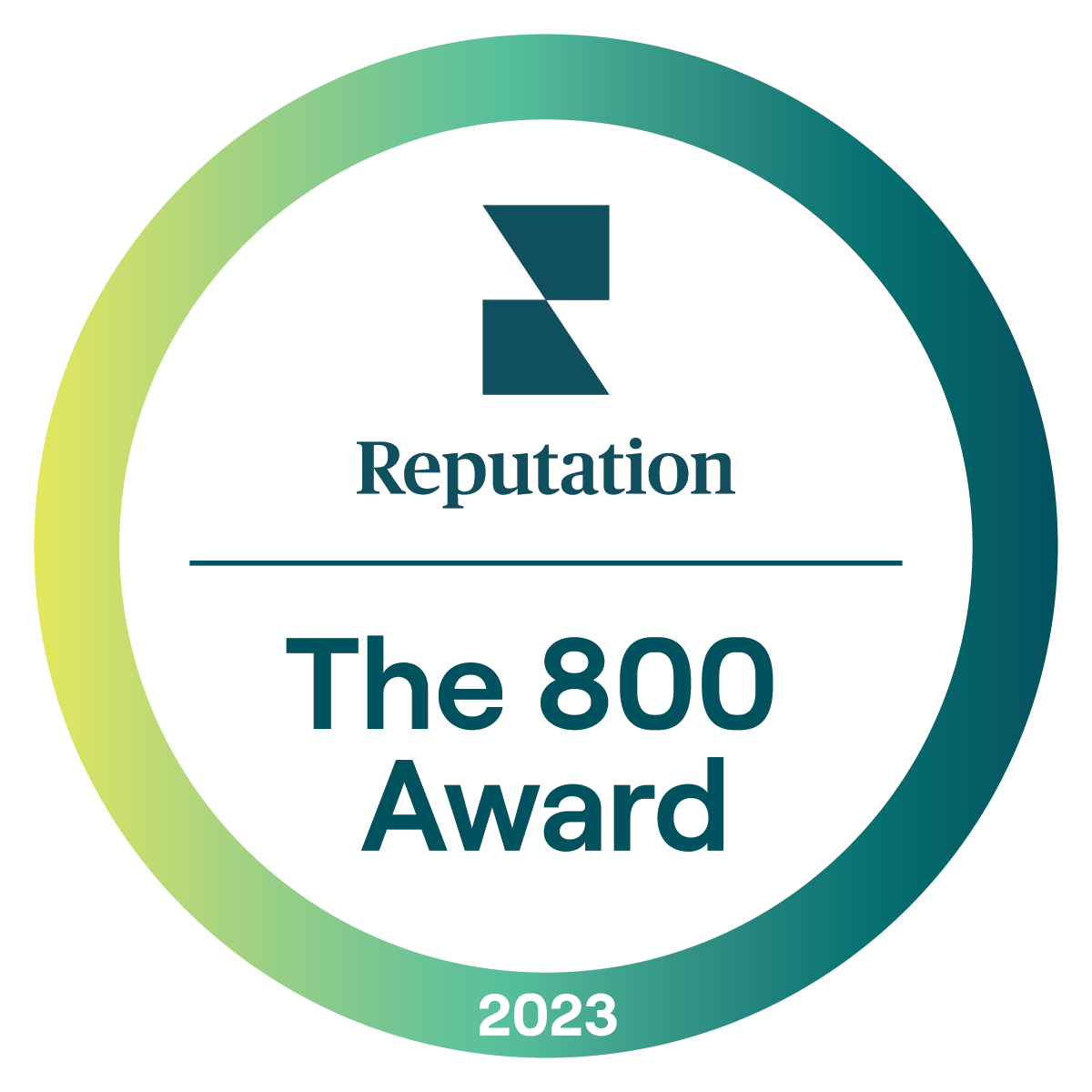 reputation-800-2023-badge.webp circular badge that reads Reputation The 800 Awards 2023