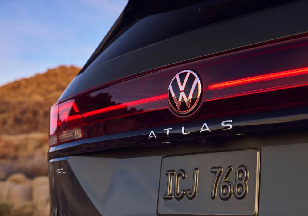 volkswagen-atlas-performance.png Close up photo of the back of a Volkswagen Atlas. The Atlas logo is visible above the license plate