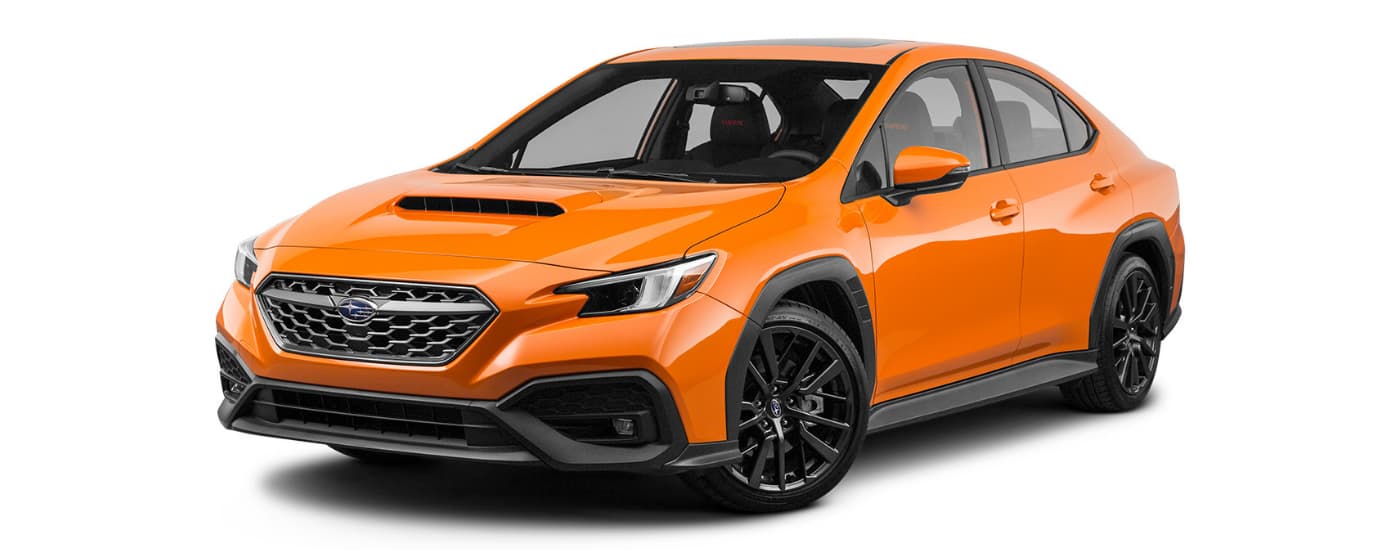 2022 Subaru WRX Limited - Left.jpg An orange 2022 Subaru WRX Limited is facing left.