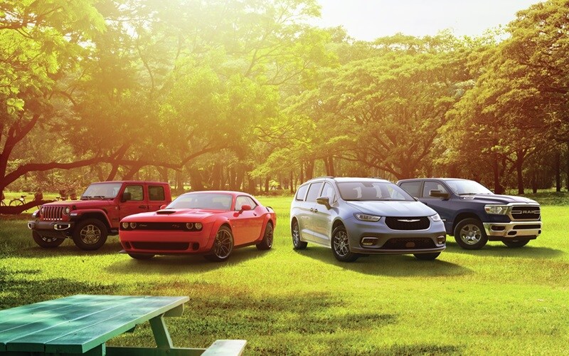 Lineup of Chrysler, Dodge, Jeep, and Ram vehicles