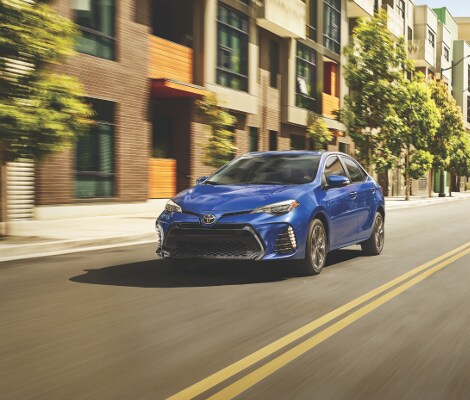 2019 Toyota Corolla A blue 2019 Toyota Corolla driving down the road
