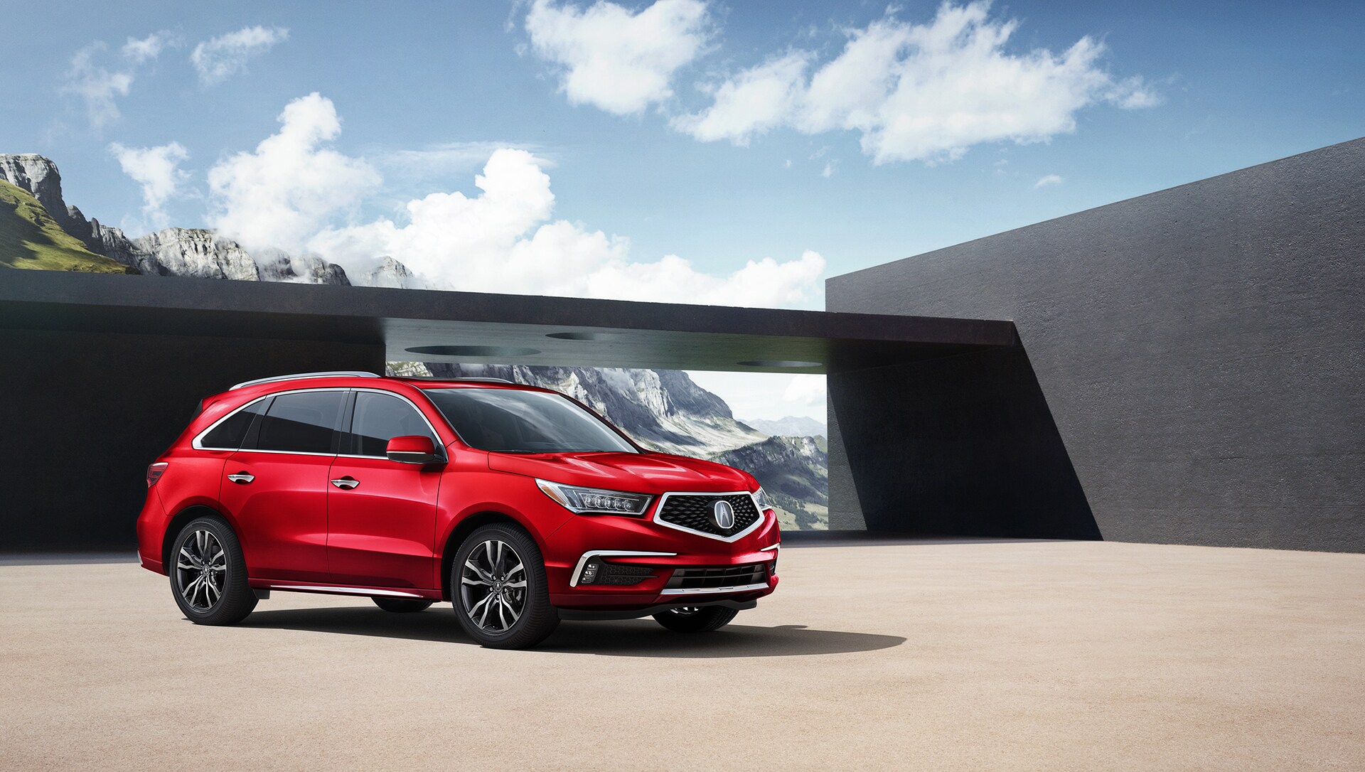 Compare the 2020 Lexus RX & the 2020 Acura MDX at Acura Hunt Valley | Red 2020 Acura MDX parked on tan concrete
