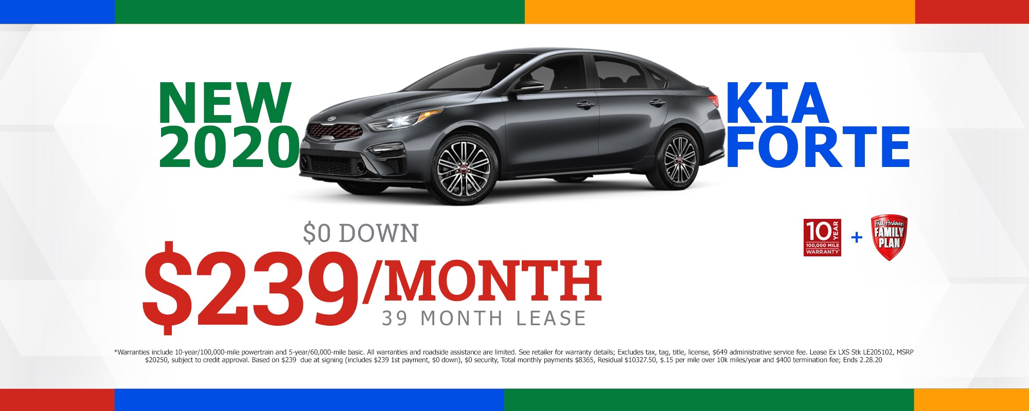 New 2020 Kia Forte $239 per mont for 39 months! $0 Down!