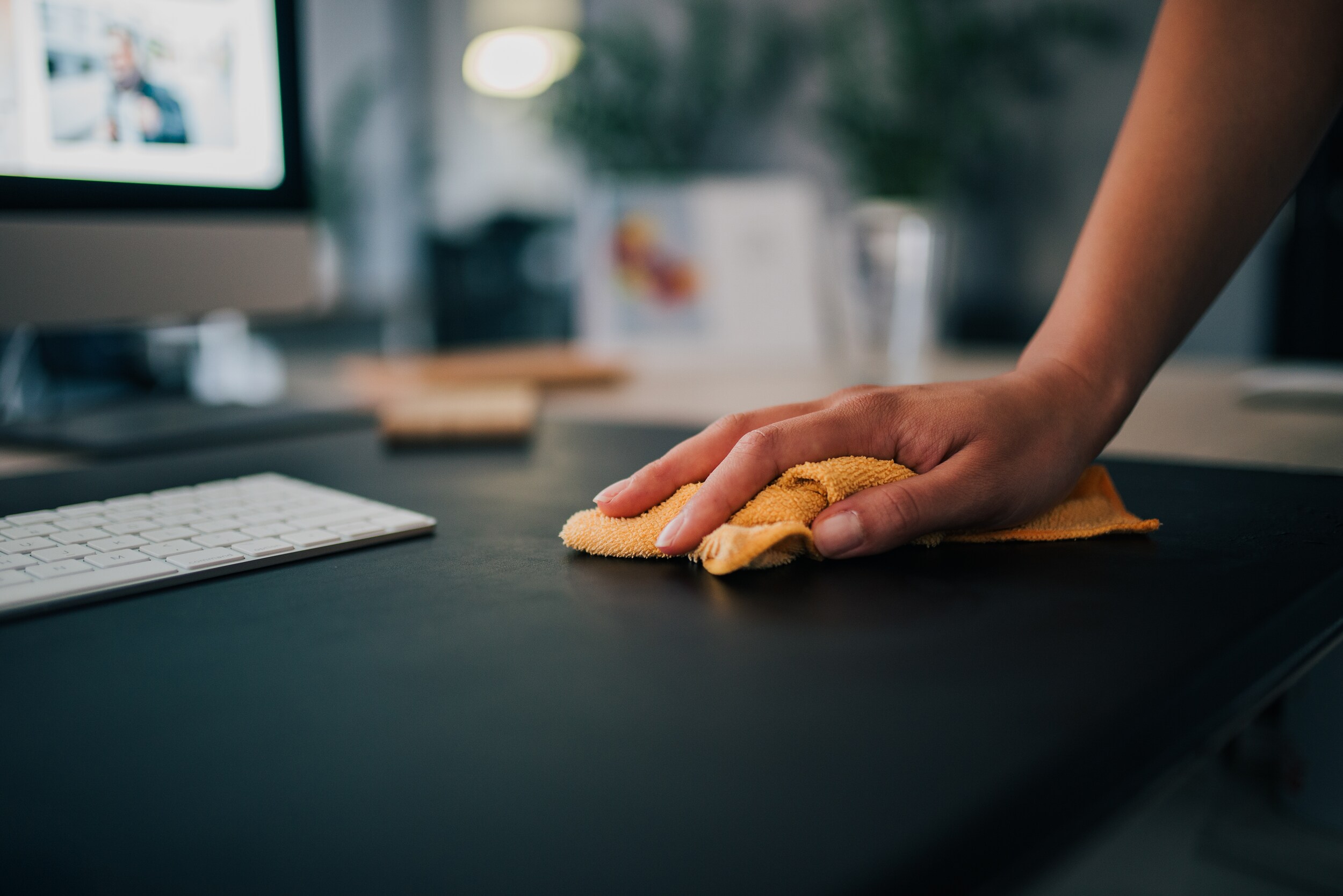 Cleaning desk in the office