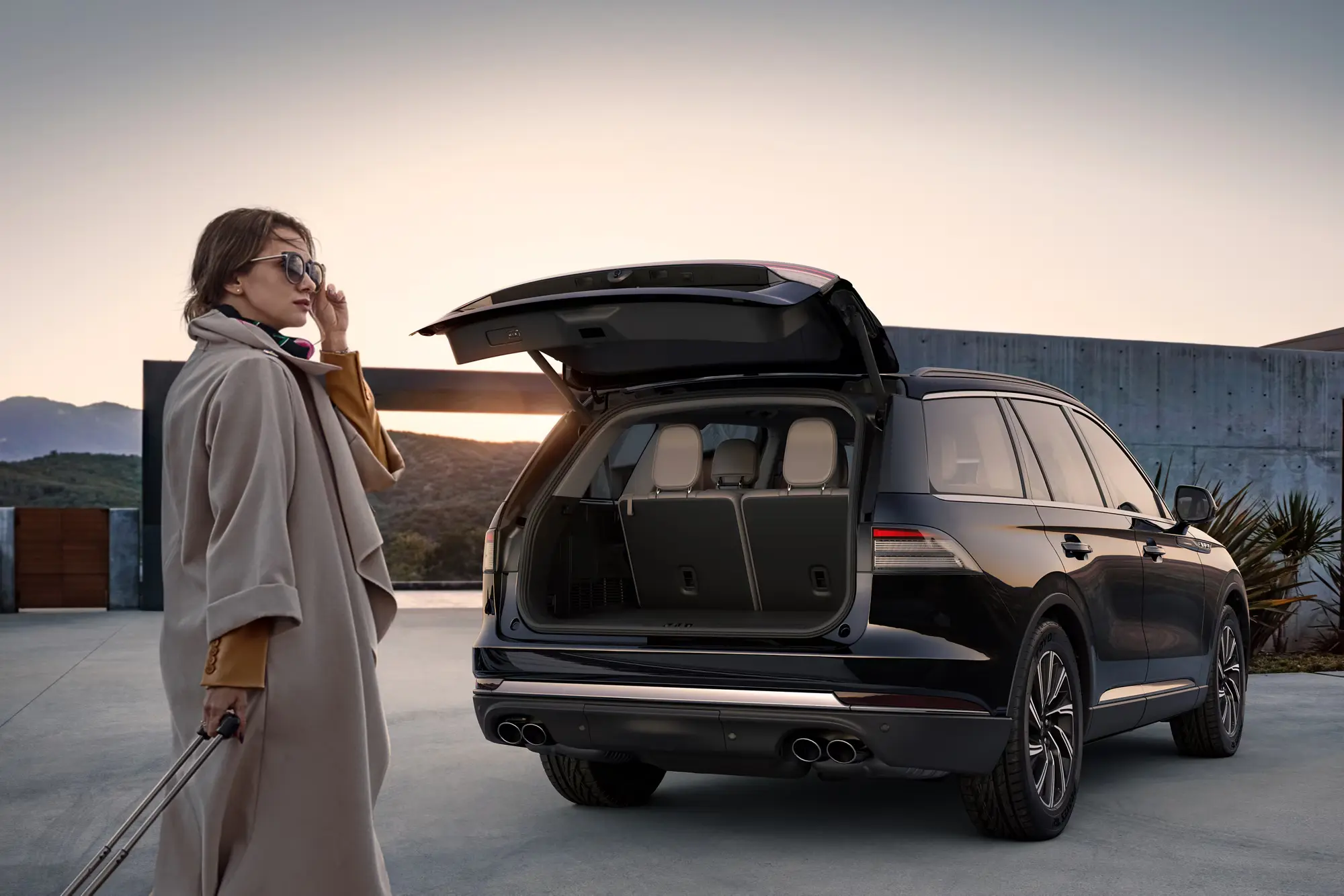 Luxurious interior of the 2026 Lincoln Aviator with leather seats and a large touchscreen