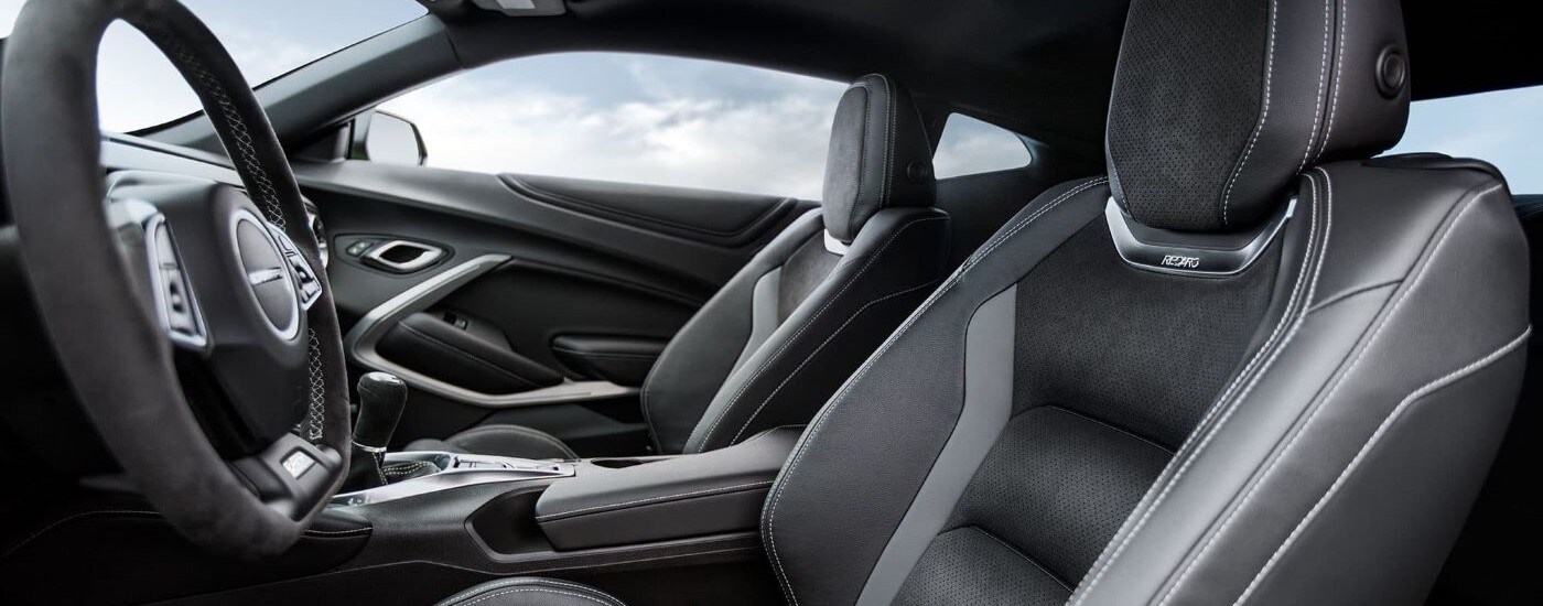 2024 Chevy Camaro - Recaro.jpg The black and grey seats are shown in a 2024 Chevy Camaro.
