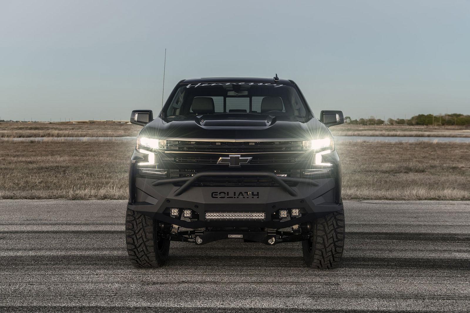 a80df0cd1ffa461e855b4b000f41e17a_1600x1066.jpg Shiny black Chevy Silverado with Hennessey Goliath  650 Supercharged upgrades, seen head-on
