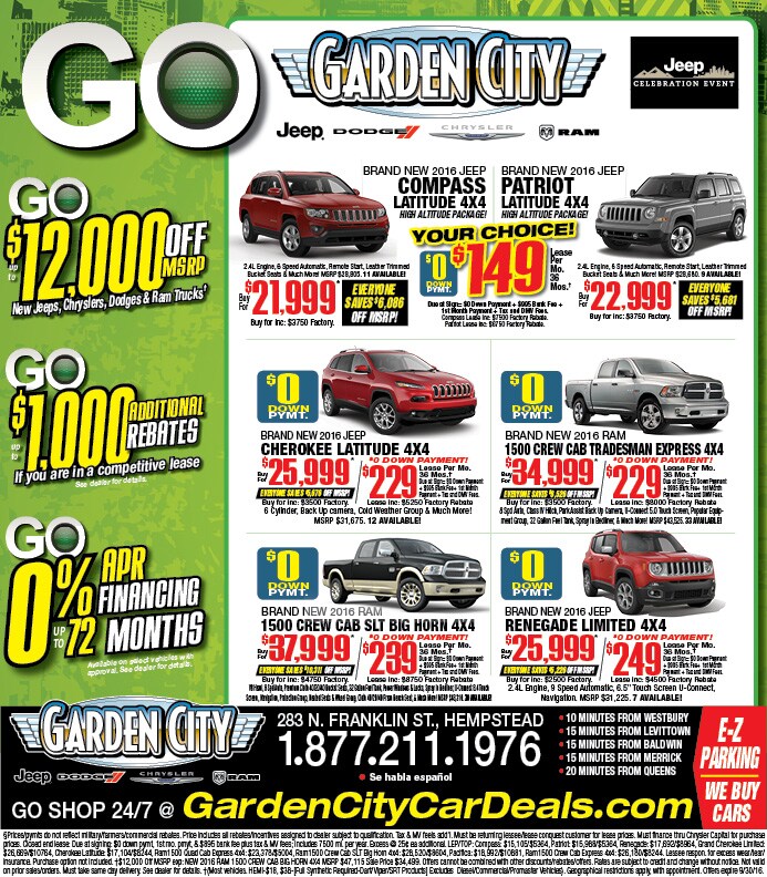 Jeep Chrysler Dodge RAM zero down lease deals at Long Island Jeep Chrysler Dodge RAM Dealer Sept 23 2016.jpg