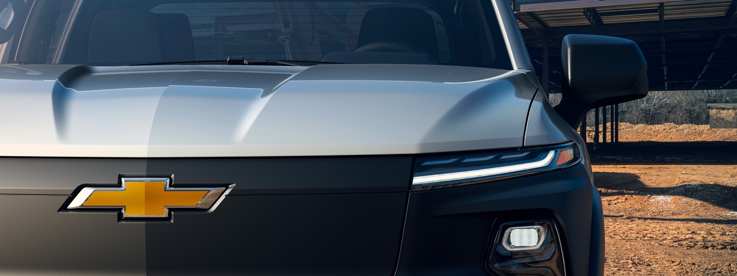 Frontal shot of a Silverado showing the chevrolet logo.
