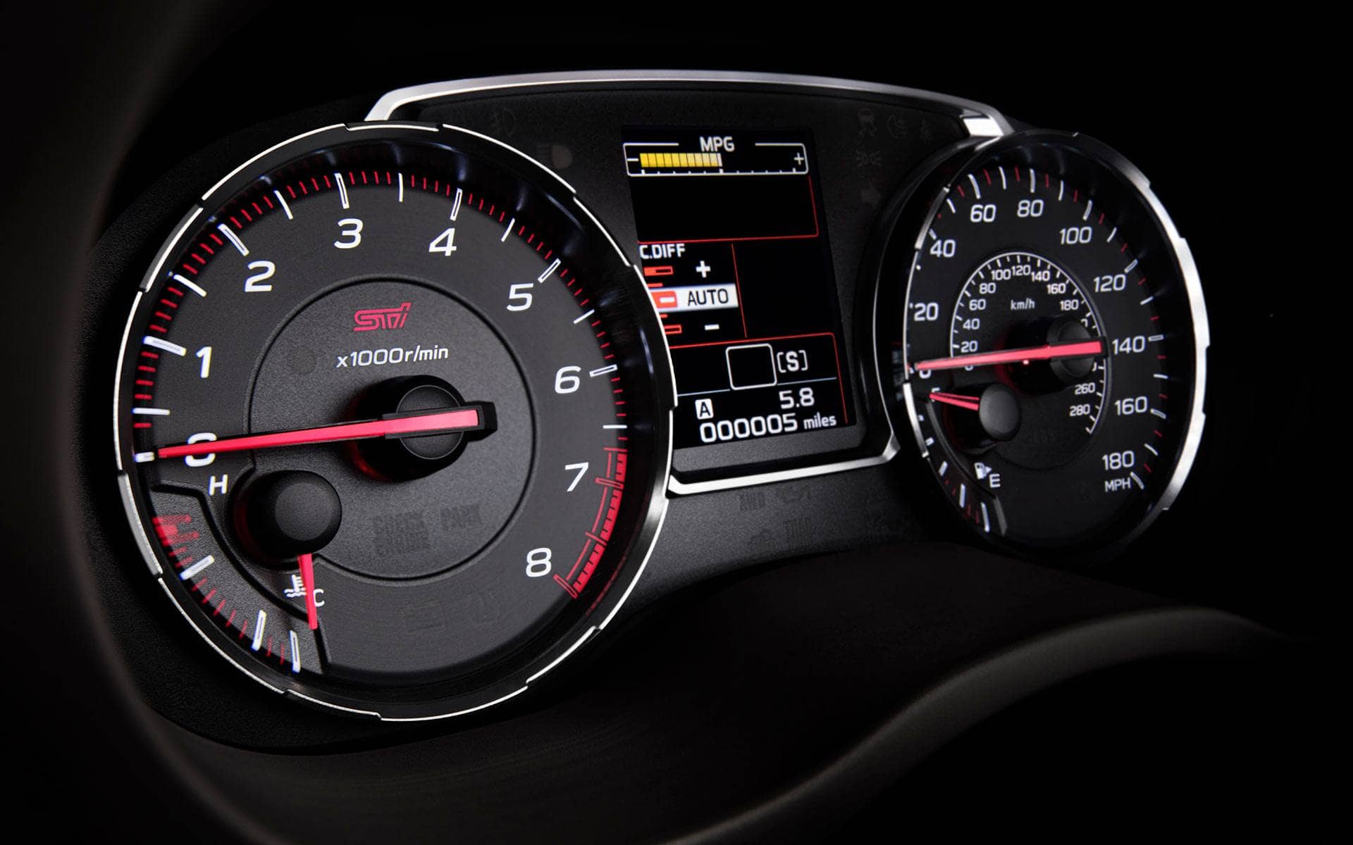 2019 Subaru WRX electroluminescent guages
