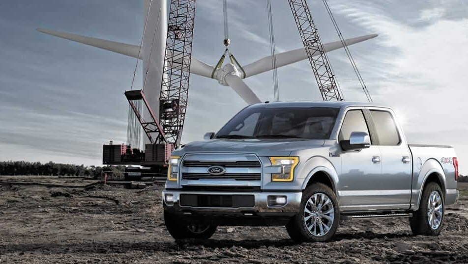 2016 F-150 in front of a wind turbine construction site