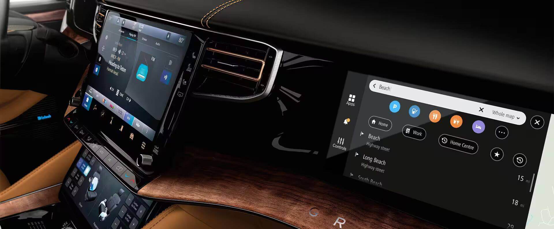 Interior shot of Grand Wagoneer dashboard showing the front-passenger interactive display.