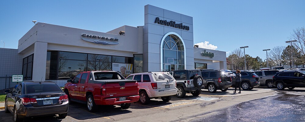 Golden Area Chrysler and Jeep Dealership Exterior view of AutoNation Chrysler Jeep West serving Golden