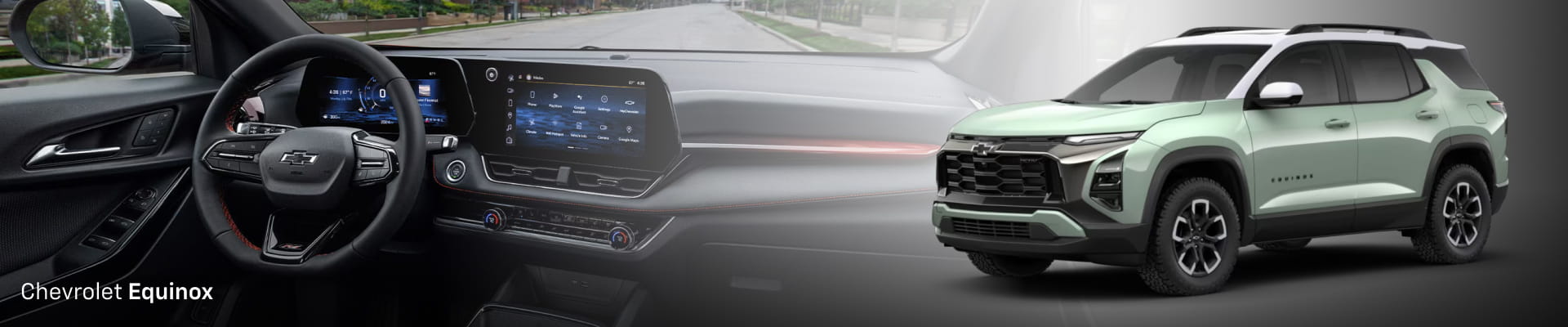 2026 Chevrolet Equinox is shown alongside its sleek interior featuring a modern dashboard with digital displays.