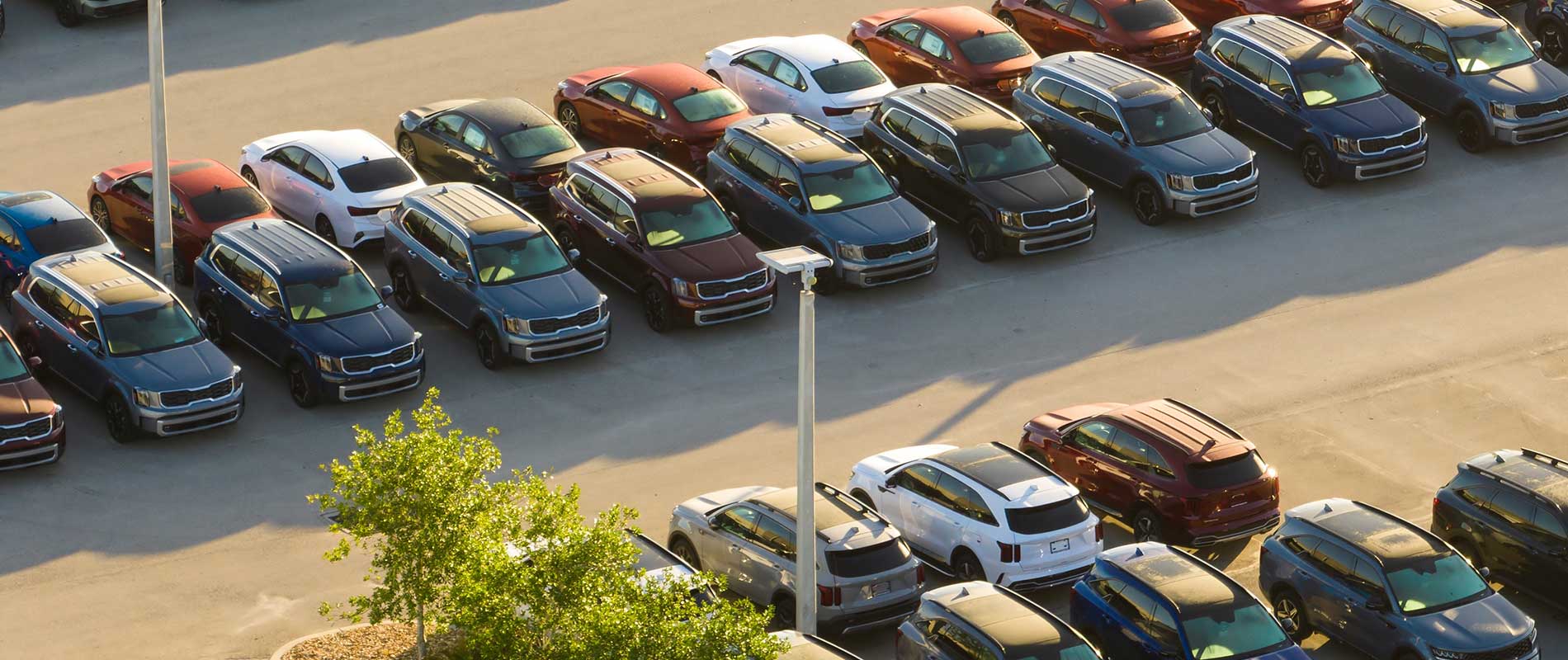Chevrolet Dealer Near West Chazy, NY An overheard view of a car dealership parking lot.