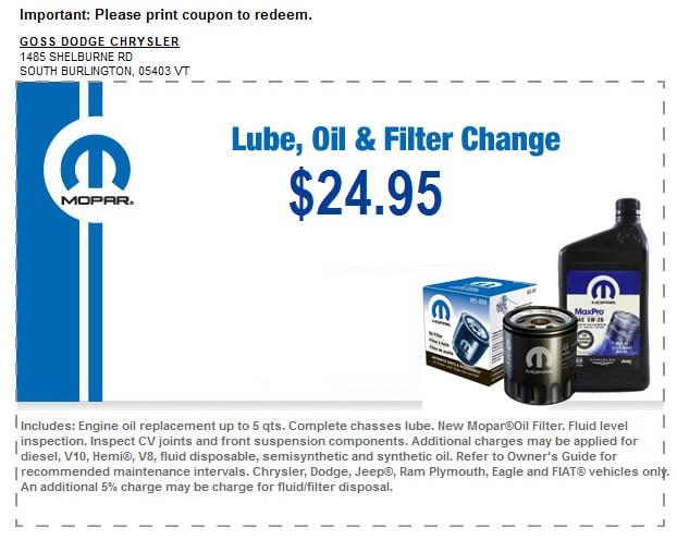 Dodge chrysler oil change coupons #2