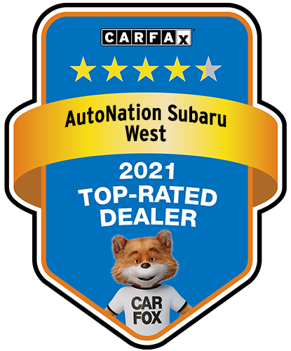 AutoNation Subaru West Recognized as a CARFAX Top-Rated Dealer 2021 CARFAX Top-Rated Dealer badge