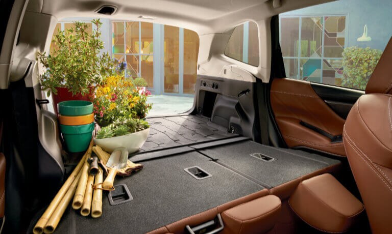 2020 Subaru Forester interior rear view with gardening supplies