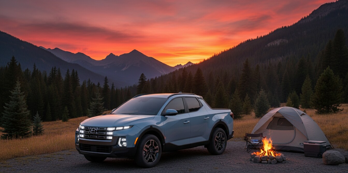 Gemini_Generated_Image_kxz0mqkxz0mqkxz0.png The 2026 Hyundai Santa Cruz parked at a campsite