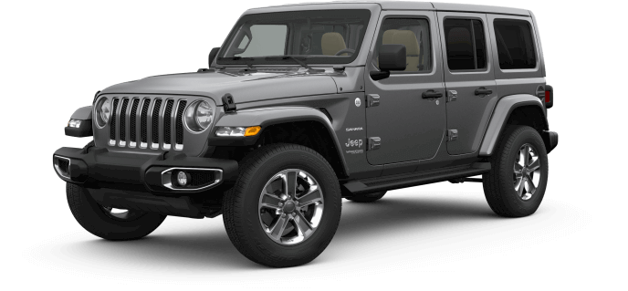 2019 Jeep Wrangler Sahara trim image of the 2019 Jeep Wrangler Sahara trim in gray color against a transparent background