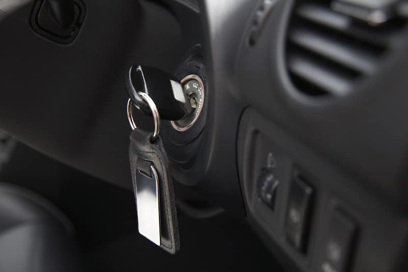 Car ignition with key, close-up