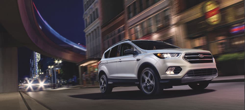 2019 White Ford Escape Driving at Night