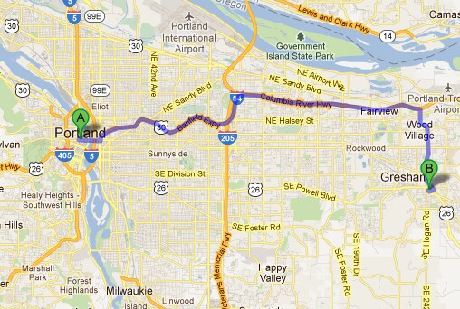 Directions from Portland to 1925 E Powell Blvd, Gresham