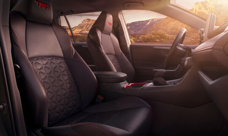 2020 RAV4 interior showing front seat fron the passanger side in black
